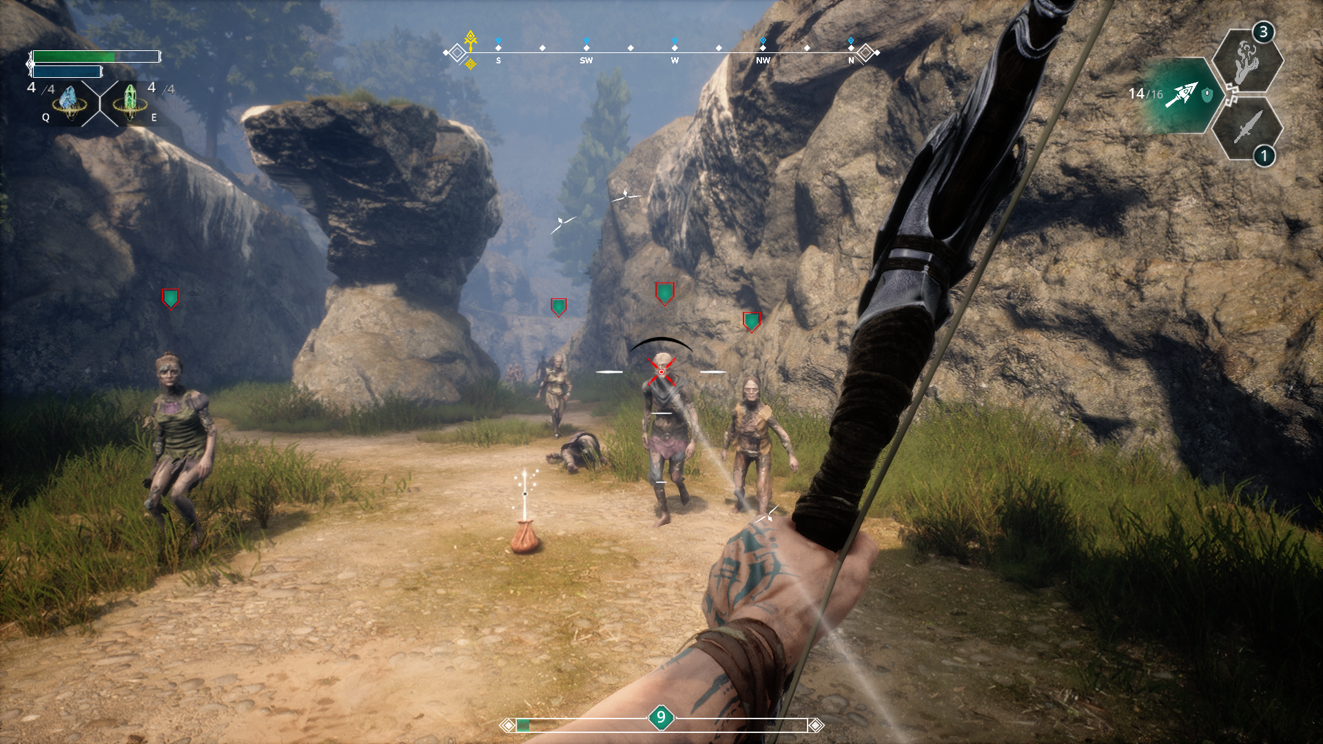 Bow combat against multiple enemies in an arena